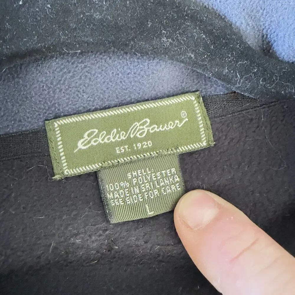 Vintage Eddie Bauer Jacket Mens L Blue Black Full Zip Fleece Pockets Outdoors